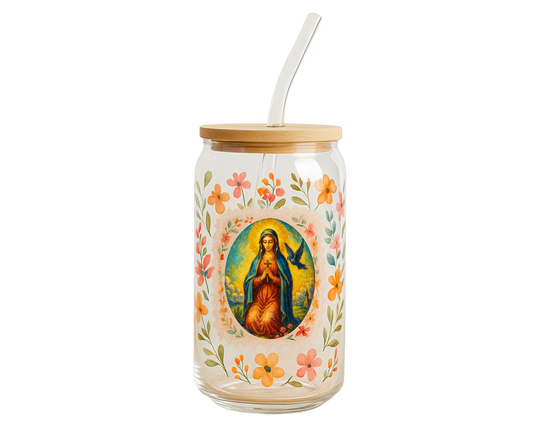 Vaso de vidrio - Maria Santísima y La Cruz